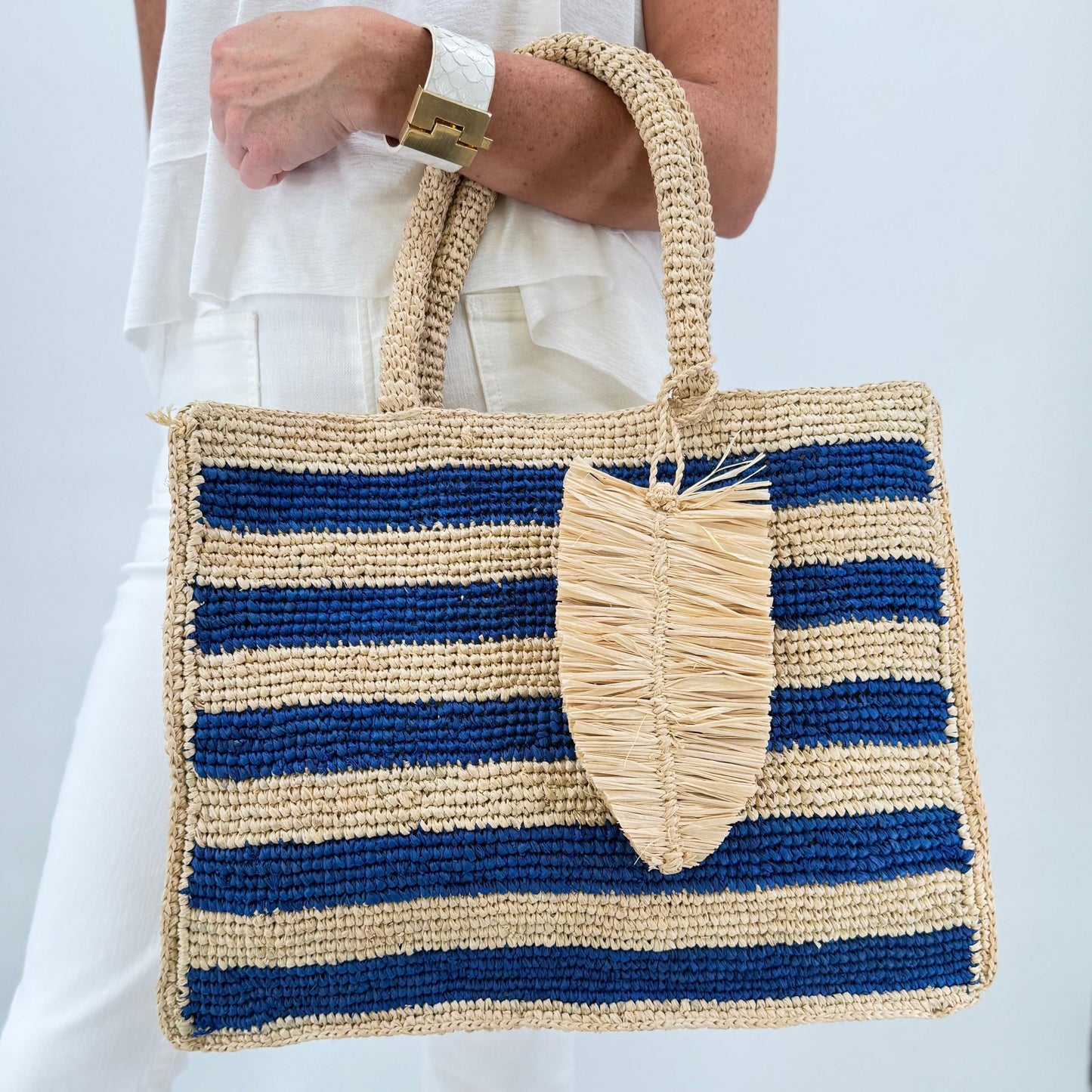 Stripe Mae Raffia Bag