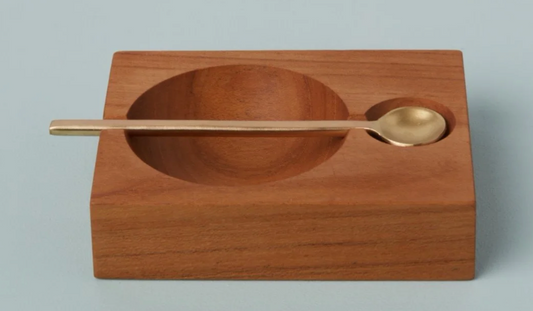Teak Plank Spice Cellar with Gold Spoon