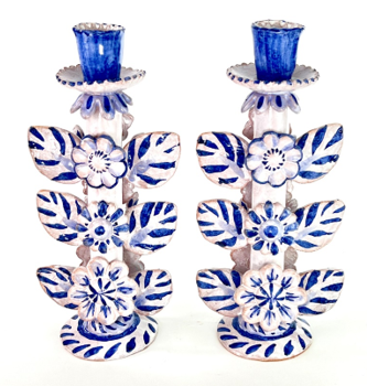 Blue & White Candlestick Pair