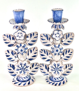 Blue & White Candlestick Pair