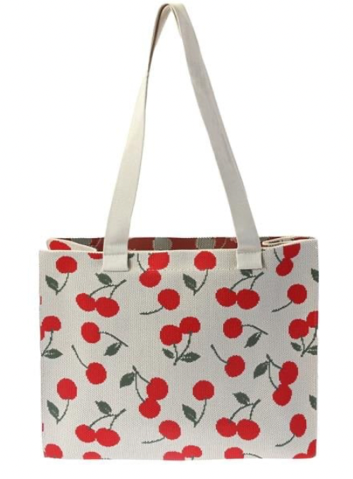 Tote bag with cherry pattern on a white background
