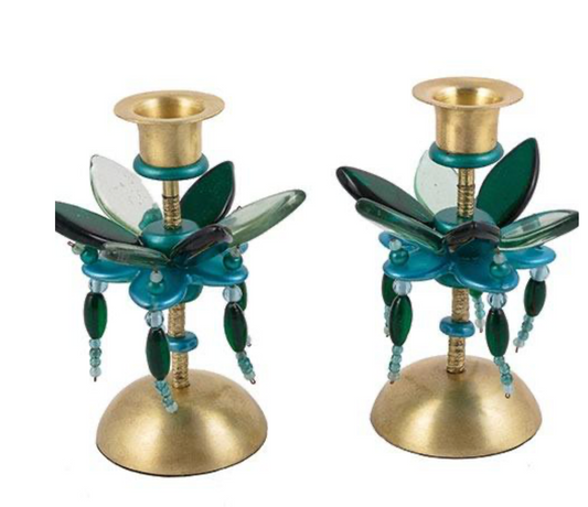 Green Flower Polymer Candlesticks