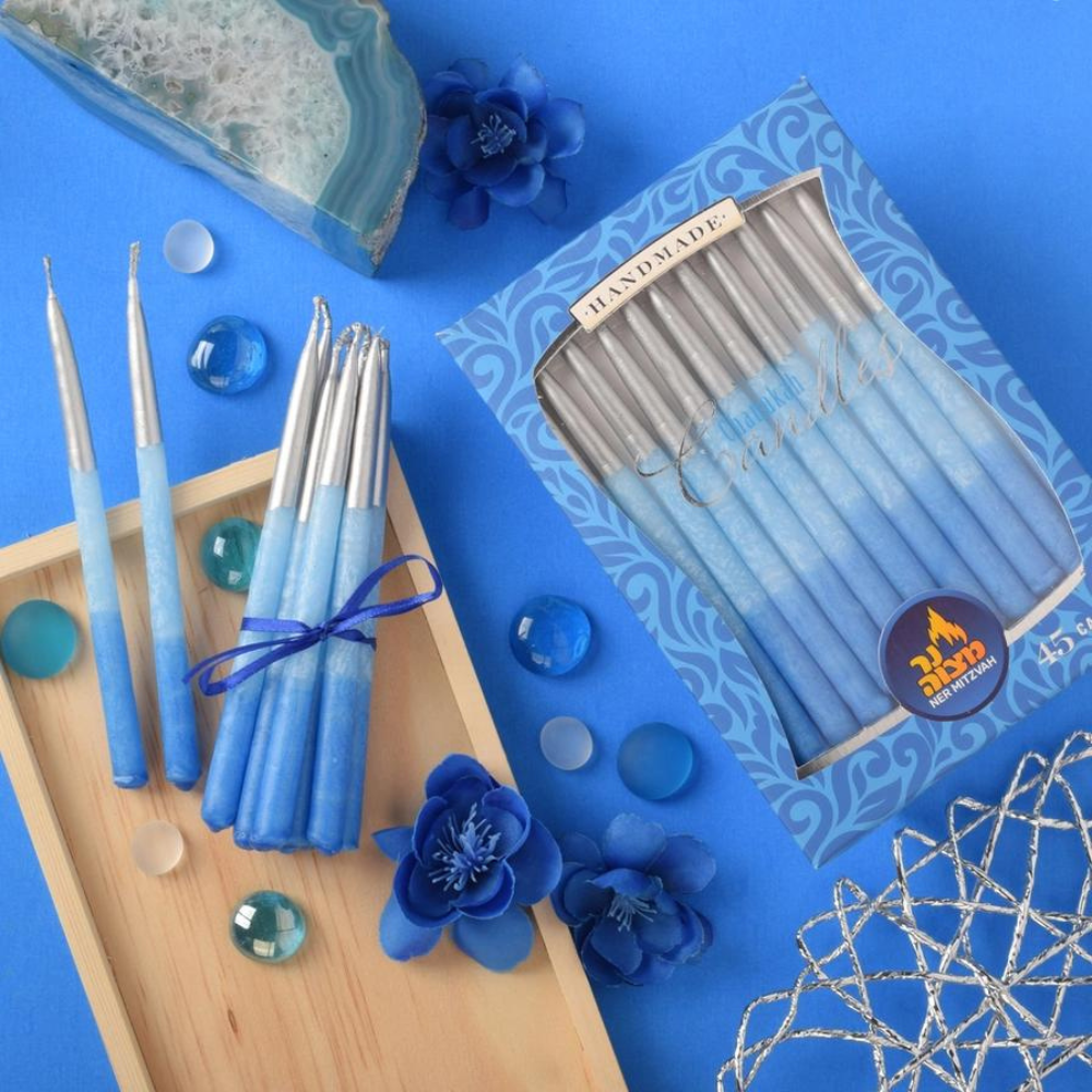 Chanukah Blue Candles with Silver Tip