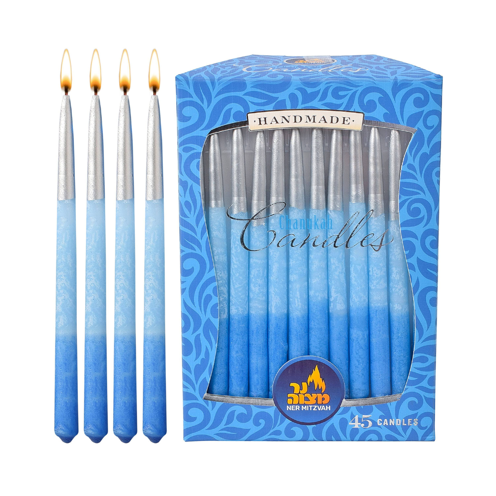 Chanukah Blue Candles with Silver Tip