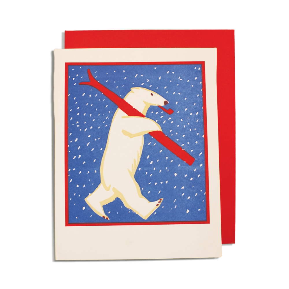 Christmas Skiing Polar Bear Greeting Card