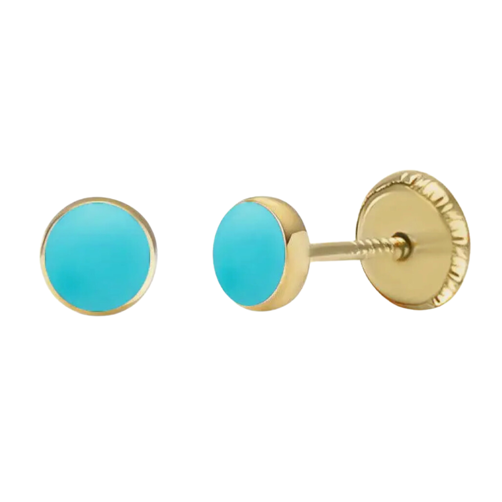 14k Bezel Turquoise Stud Screwback Earrings