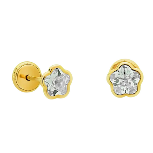 14k Gold Sparkling Flower Screwback Earrings