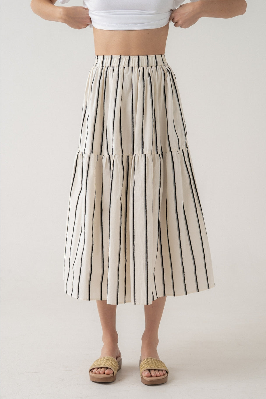 Striped Flowy Tiered Skirt