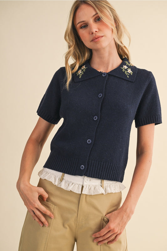 Floral Collar Knitted Top