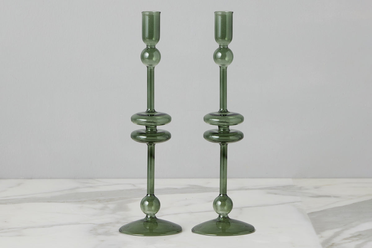 Glass Candlestick Pair