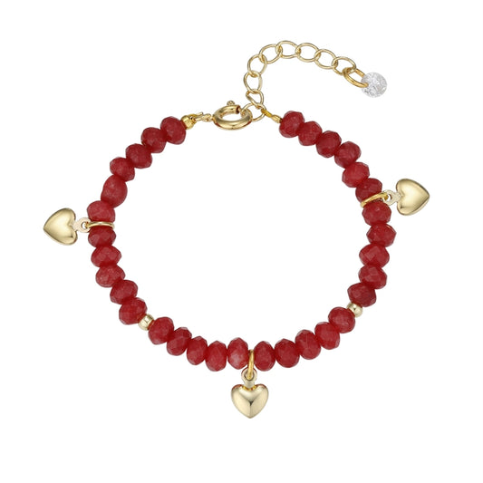 Red Agate Bead Bracelet with Hearts