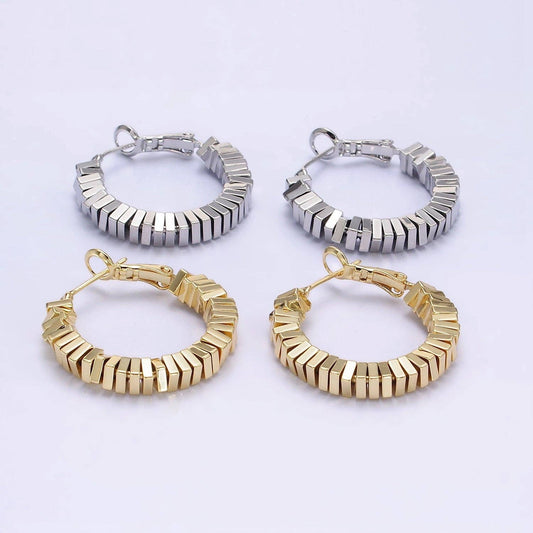 Square Cube Bead Hinge Hoop Earrings