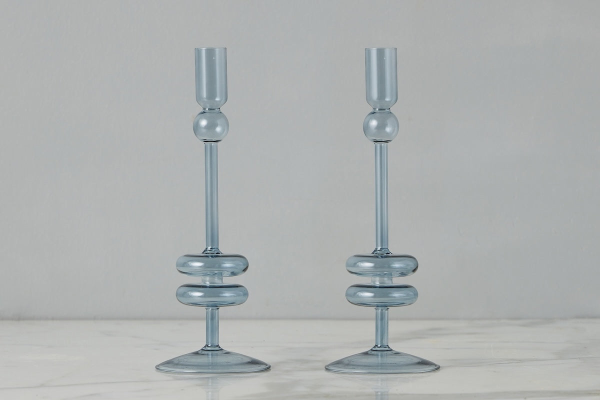 Glass Candlestick Pair