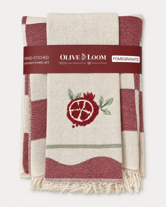 Pomegranate Hand-Stitched Kitchen Towel Set