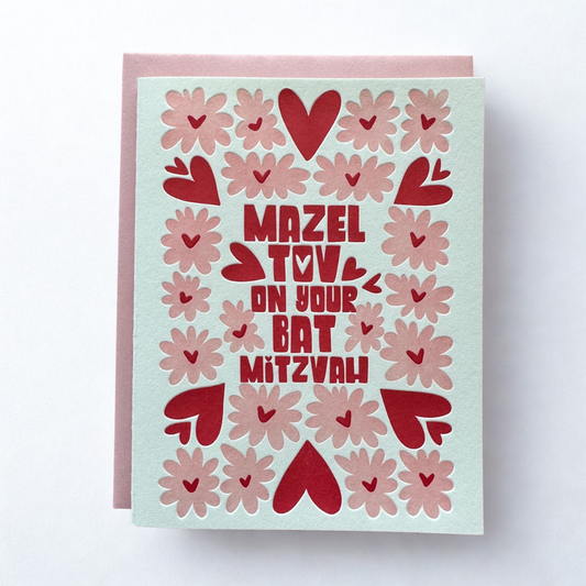 Bat Mitzvah Floral Heart Card