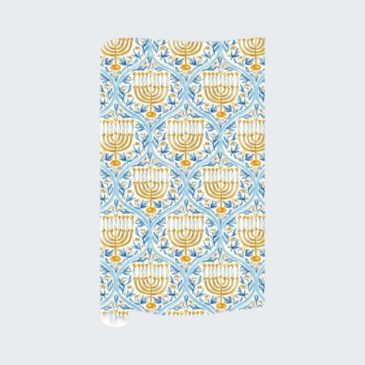 Blue & Gold Menorahs Wrapping Paper