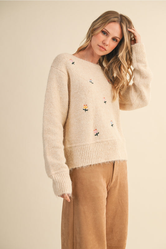 Flower Embroidered Sweater