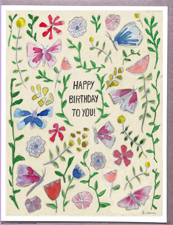 Happy Birthday Flowers and Butterflies Card