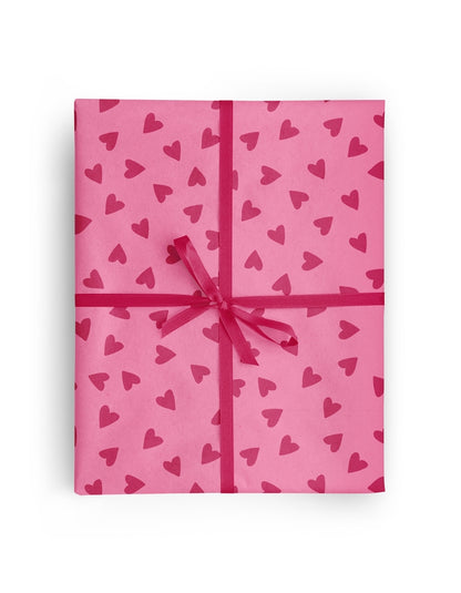 Red on Pink Hearts Wrapping Paper