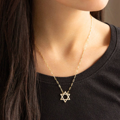 Star of David Paperclip Chain Necklace