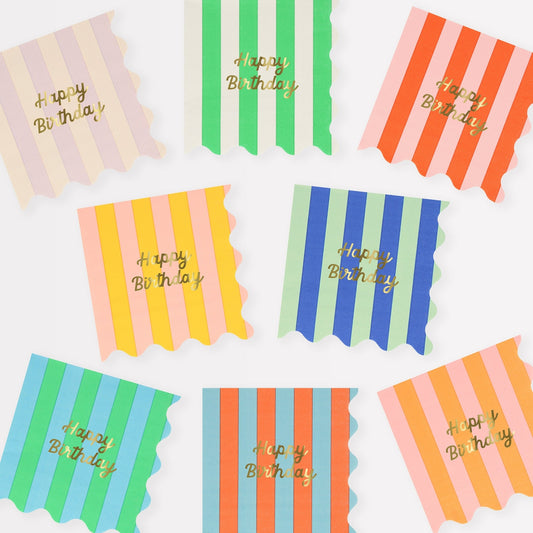 Stripe Happy Birthday Small Napkins