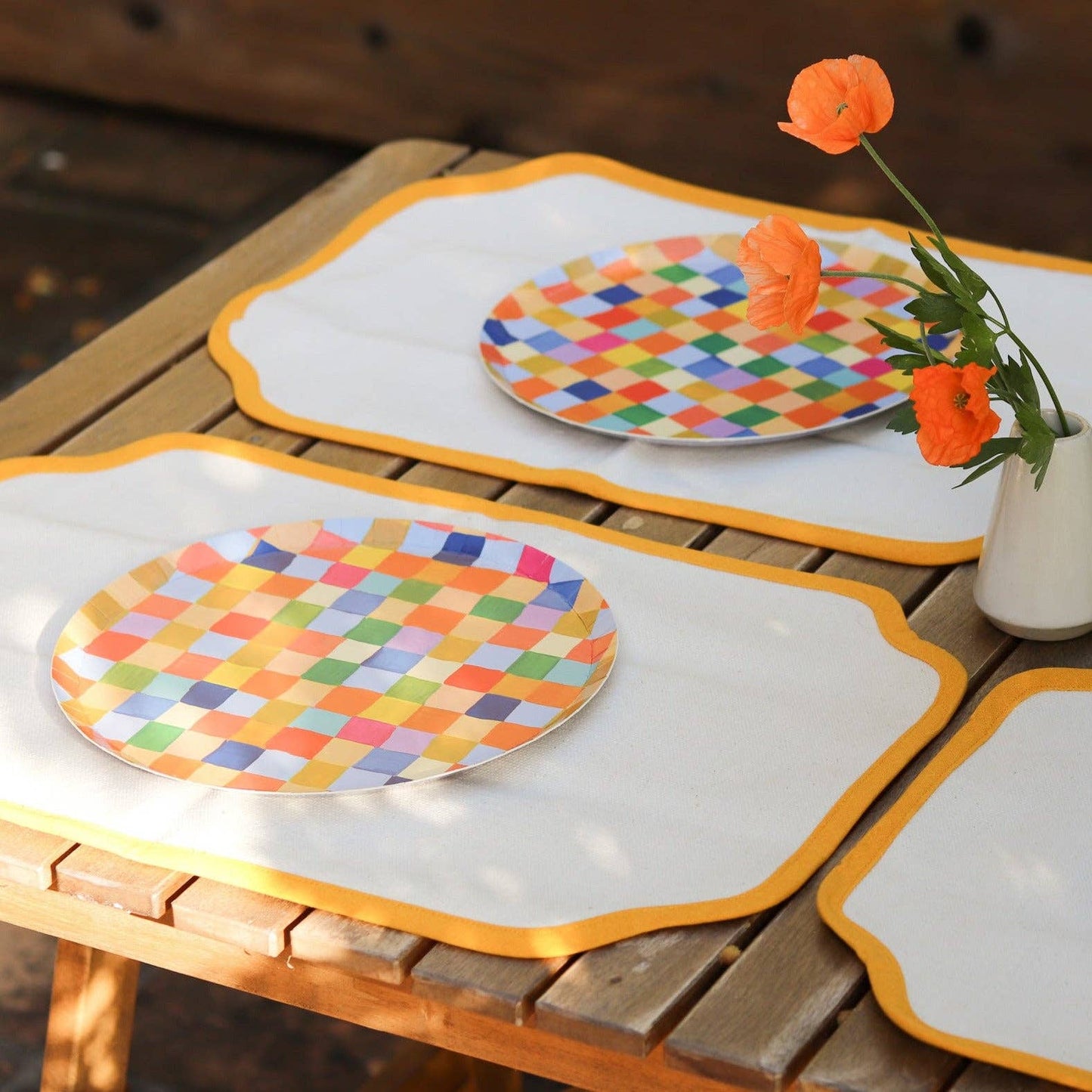 Painted Checker Dinner Plates Set