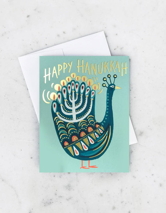 Hanukkah Peacock Card - Boxed Set