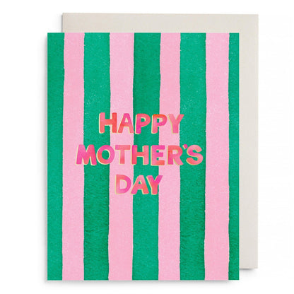 Pink and Green Striped Mother's Day Card