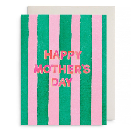 Pink and Green Striped Mother's Day Card