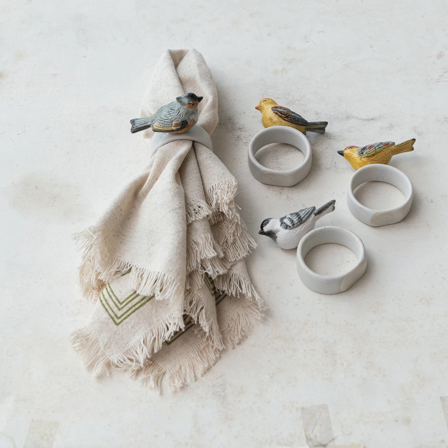 Perched Bird Stoneware Napkin Ring