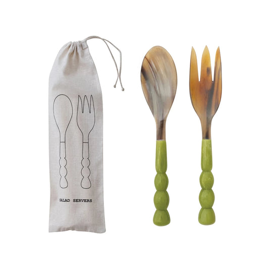 Natural Horn Salad Servers