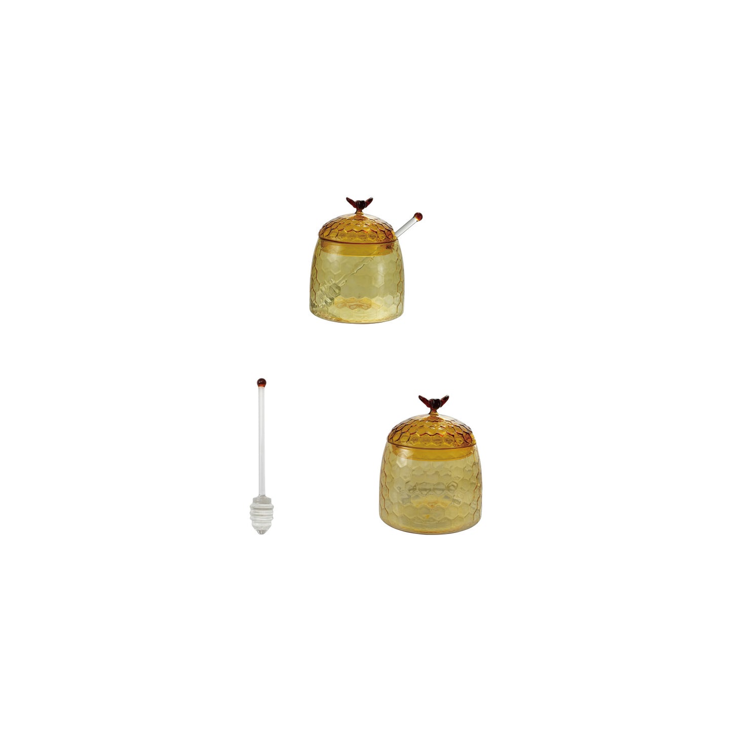 Glass Honey Jar with Bee Finial Honey Dipper
