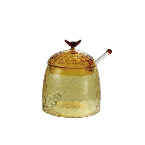 Glass Honey Jar with Bee Finial Honey Dipper