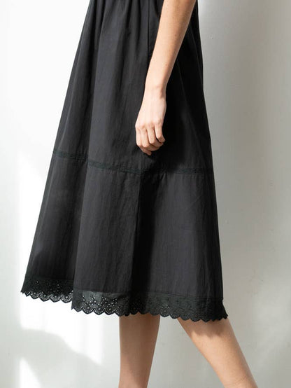 Lace Trimmed Poplin Midi Dress