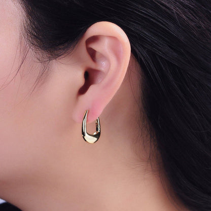 Oblong Thin Dome Geometric Hoop Earrings