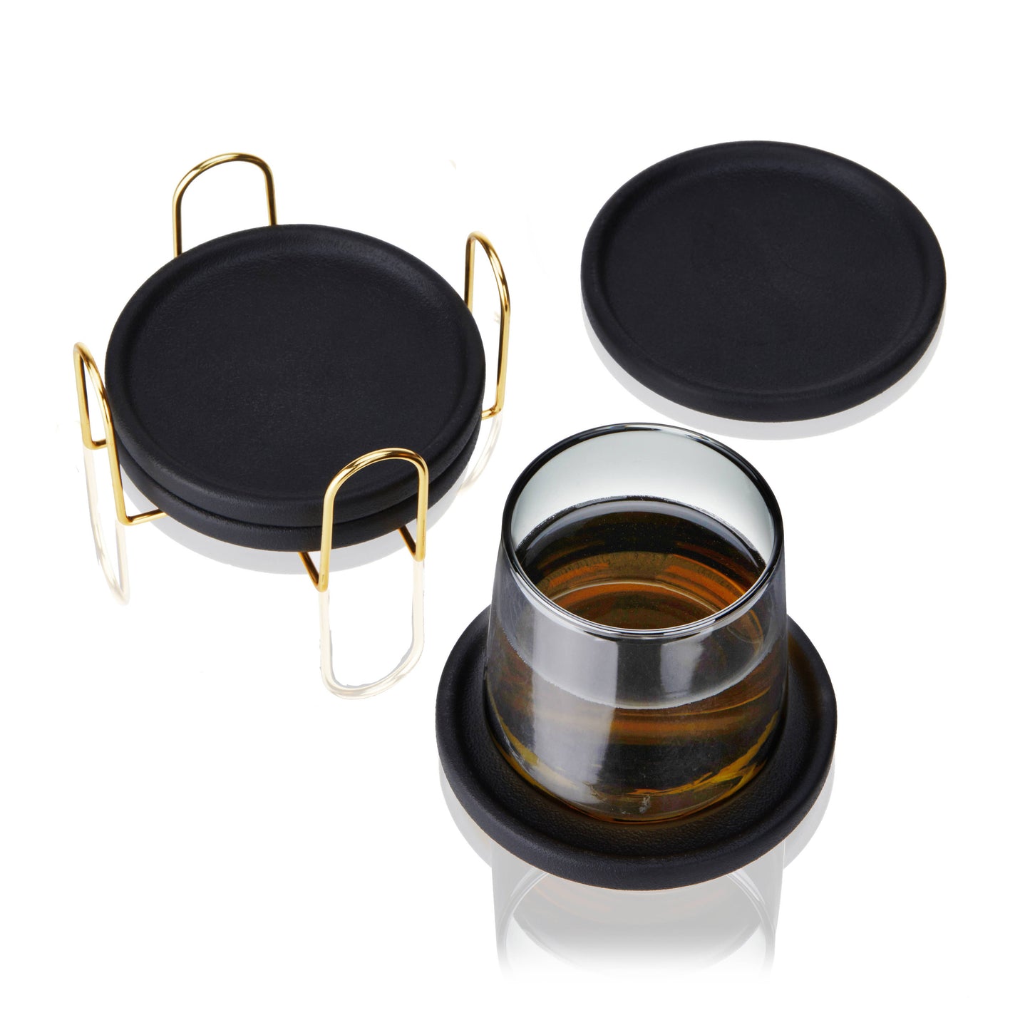 Coaster Set with Gold-Plated Stand