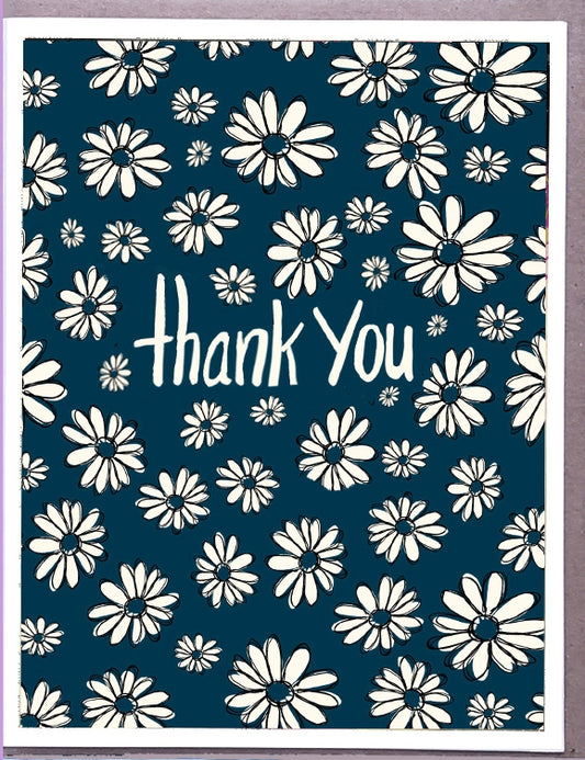 Navy Flowers Thanks Card