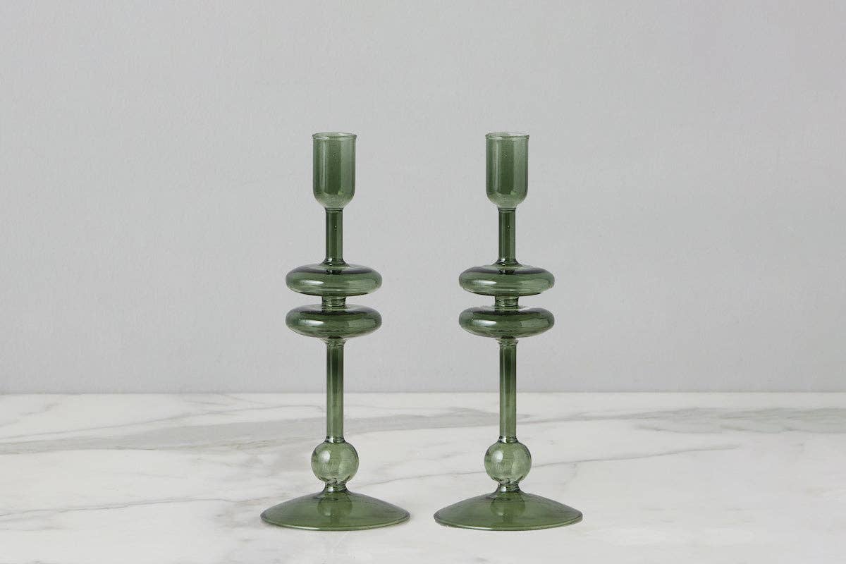 Glass Candlestick Pair