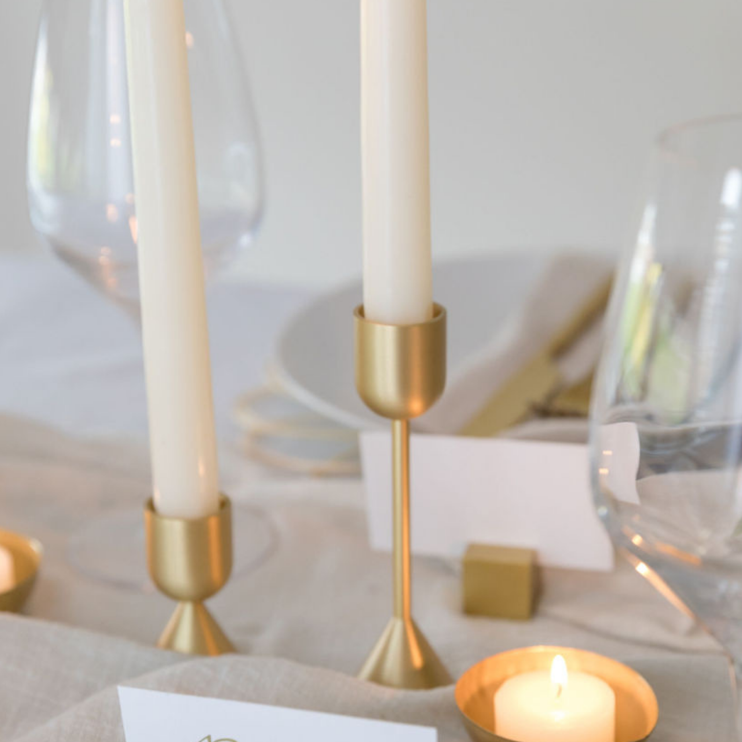 Gold Solid Brass Candlestick Holder - Sold as Pair