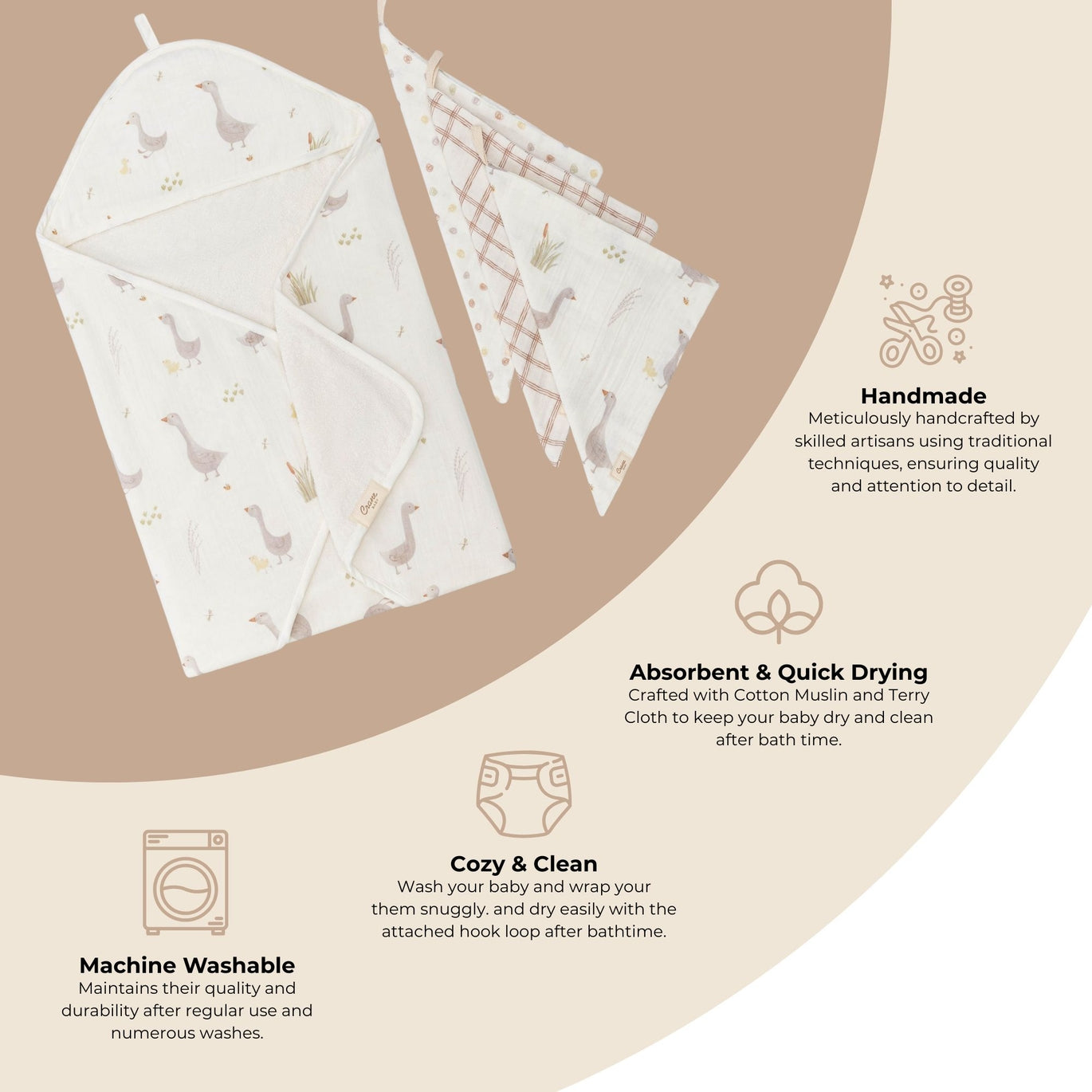 Charlie Hooded Towel & Wash Cloth Set