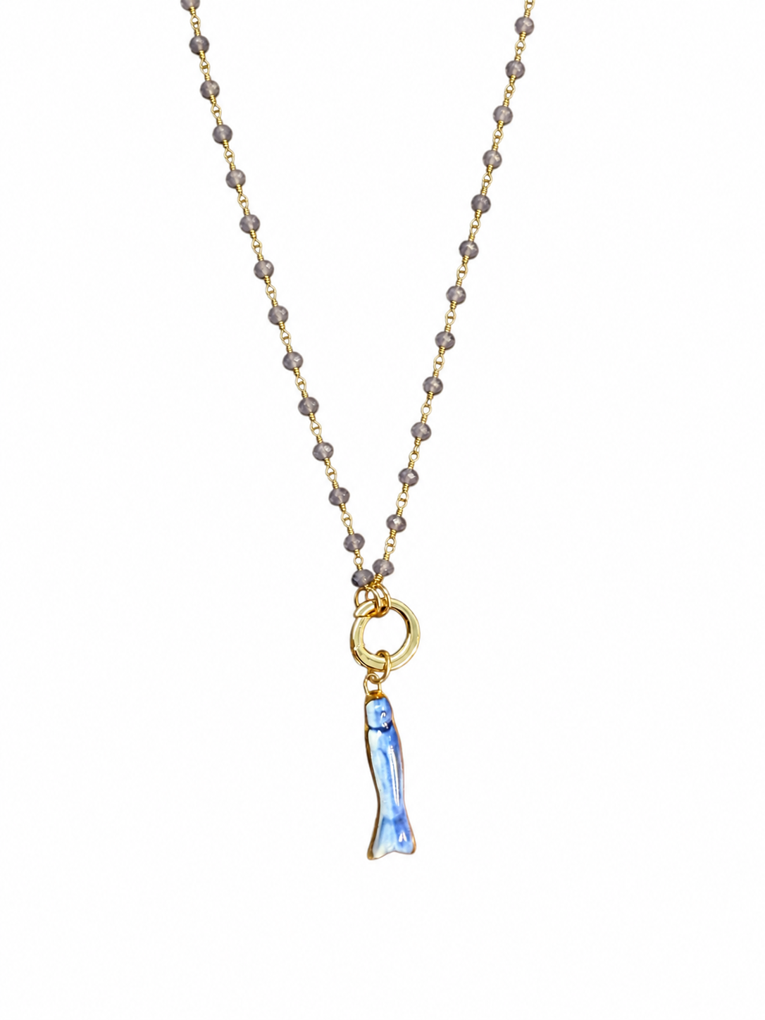 Blue Fish Charm Beaded Necklace