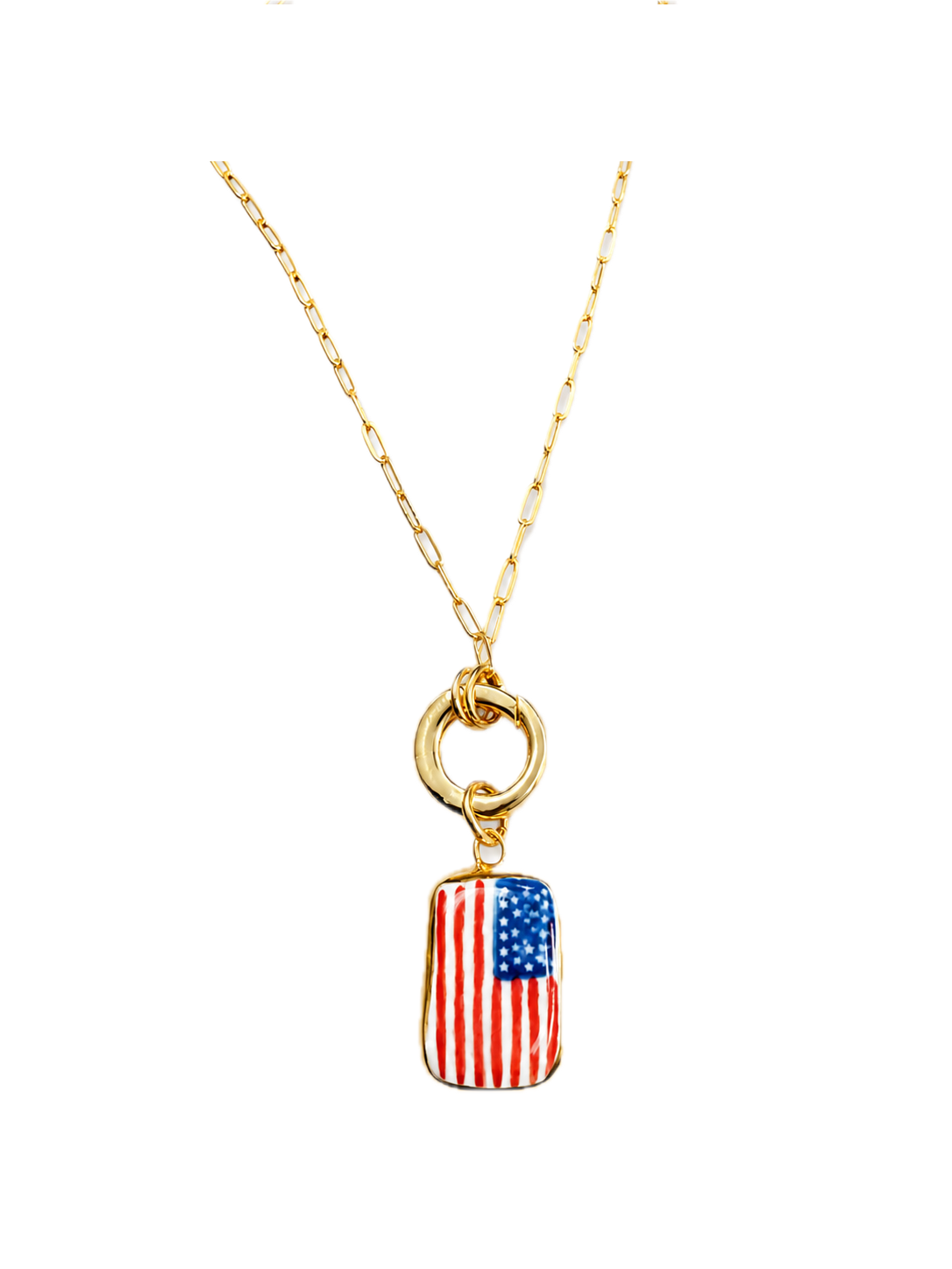American Flag Porcelain Charm Necklace