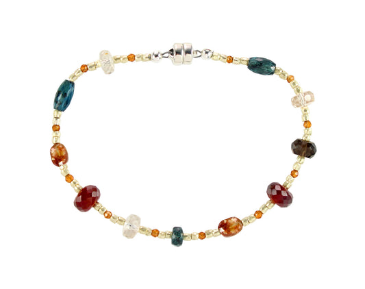 Glass, Hessonite, Zircon, Quartz, Kyanite Bracelet