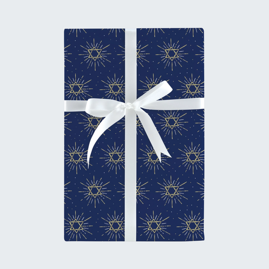 Gold Stars of David Jumbo Gift Wrap