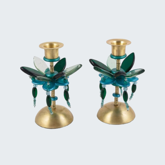 Green Flower Polymer Candlesticks