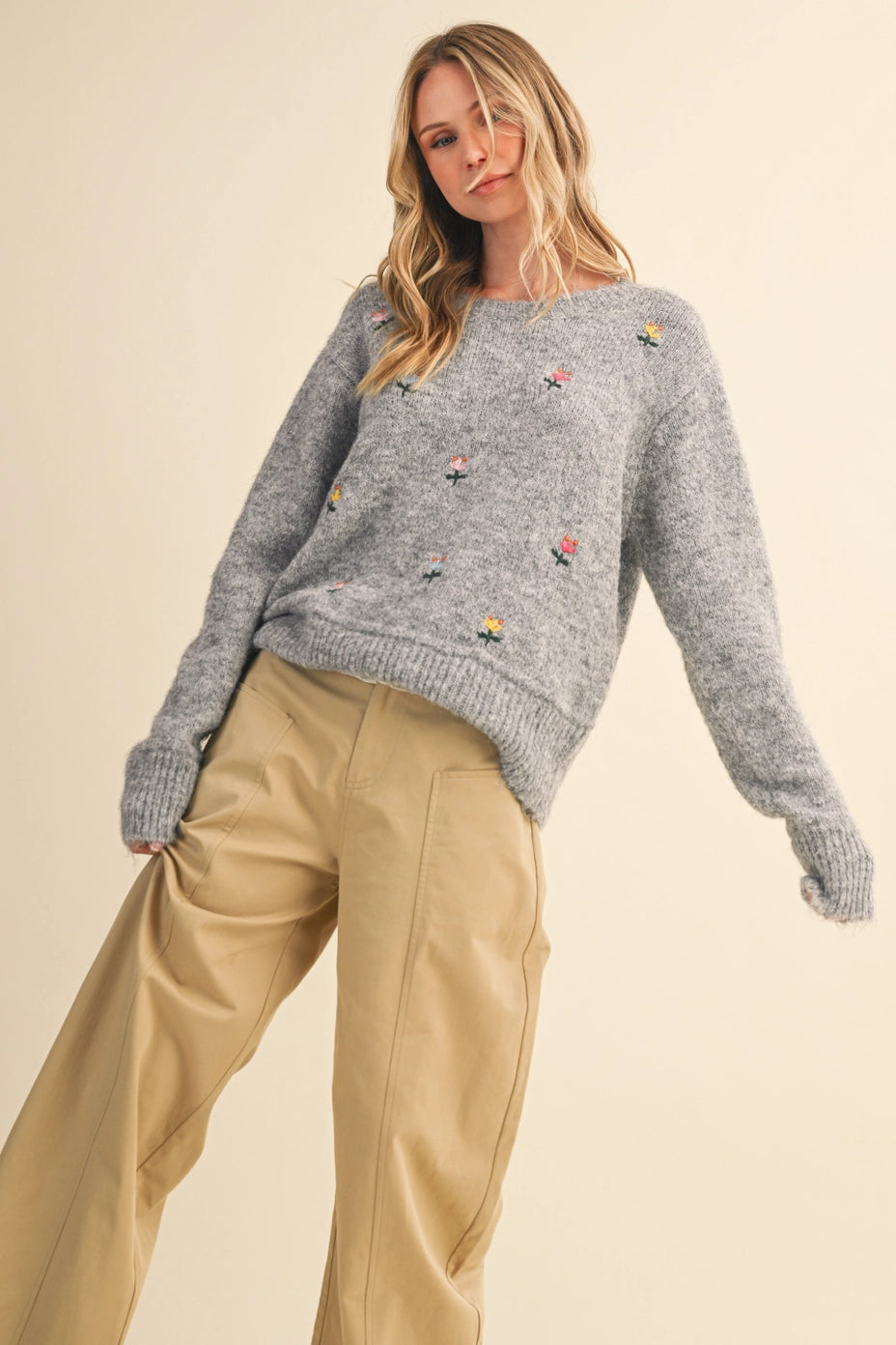 Flower Embroidered Sweater