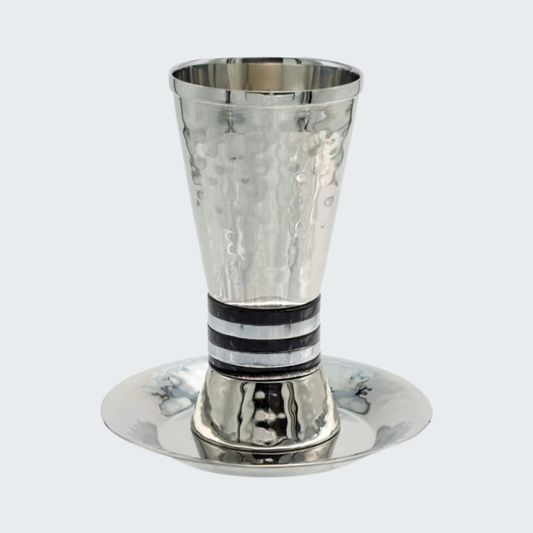 Hammered Striped Kiddush Cup with Saucer
