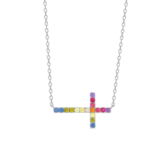 Sideways Rainbow Cross Necklace