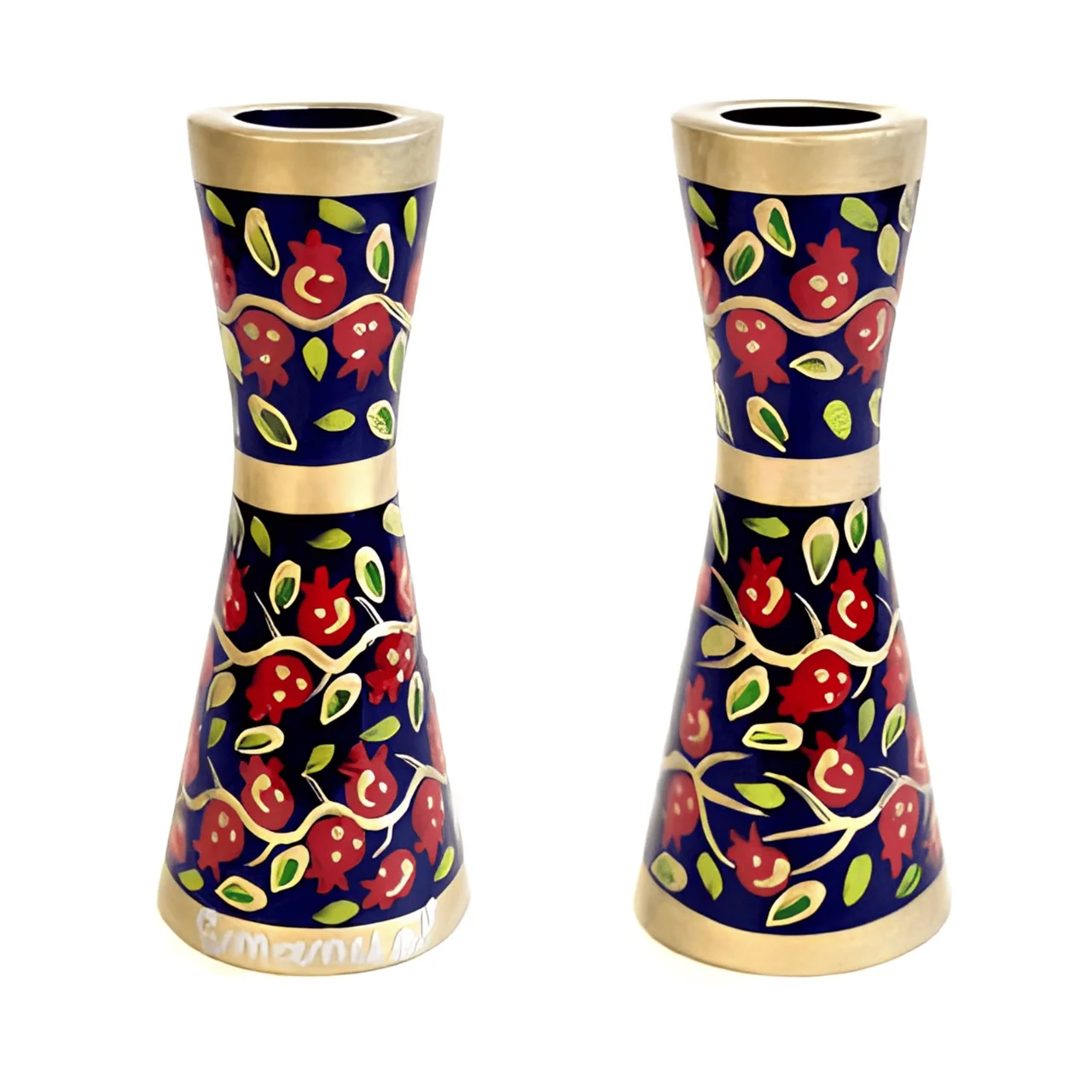 Hand Painted Red Pomegranate Candlesticks