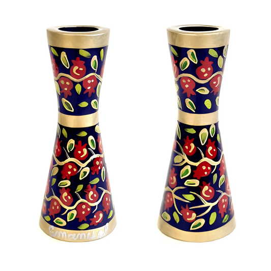 Hand Painted Red Pomegranate Candlesticks